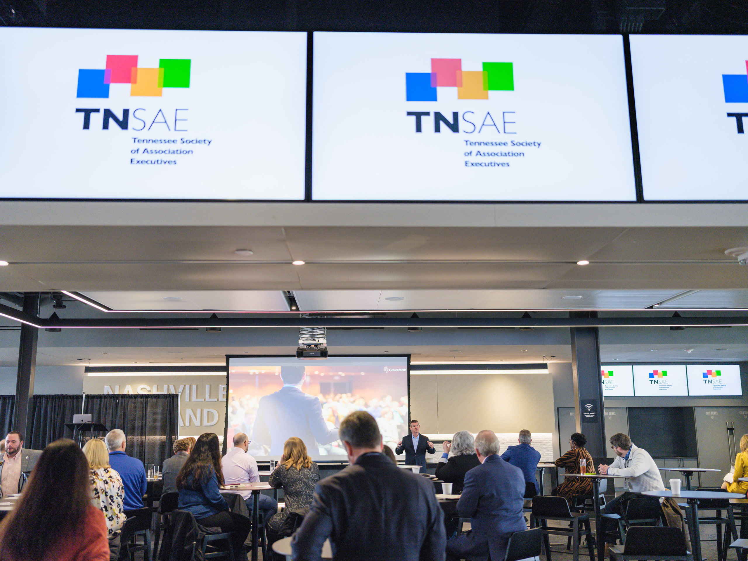 Branded screens wide, the program visible.