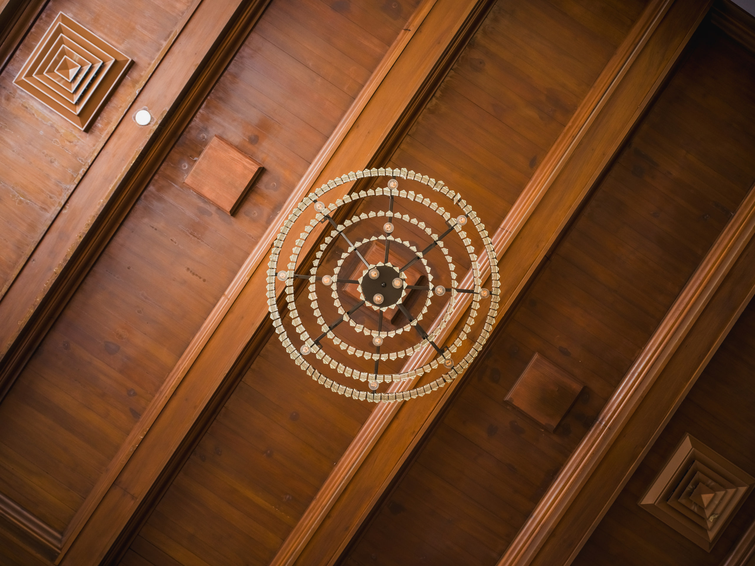 Vault door interior, the spiral bolt plate, wood.