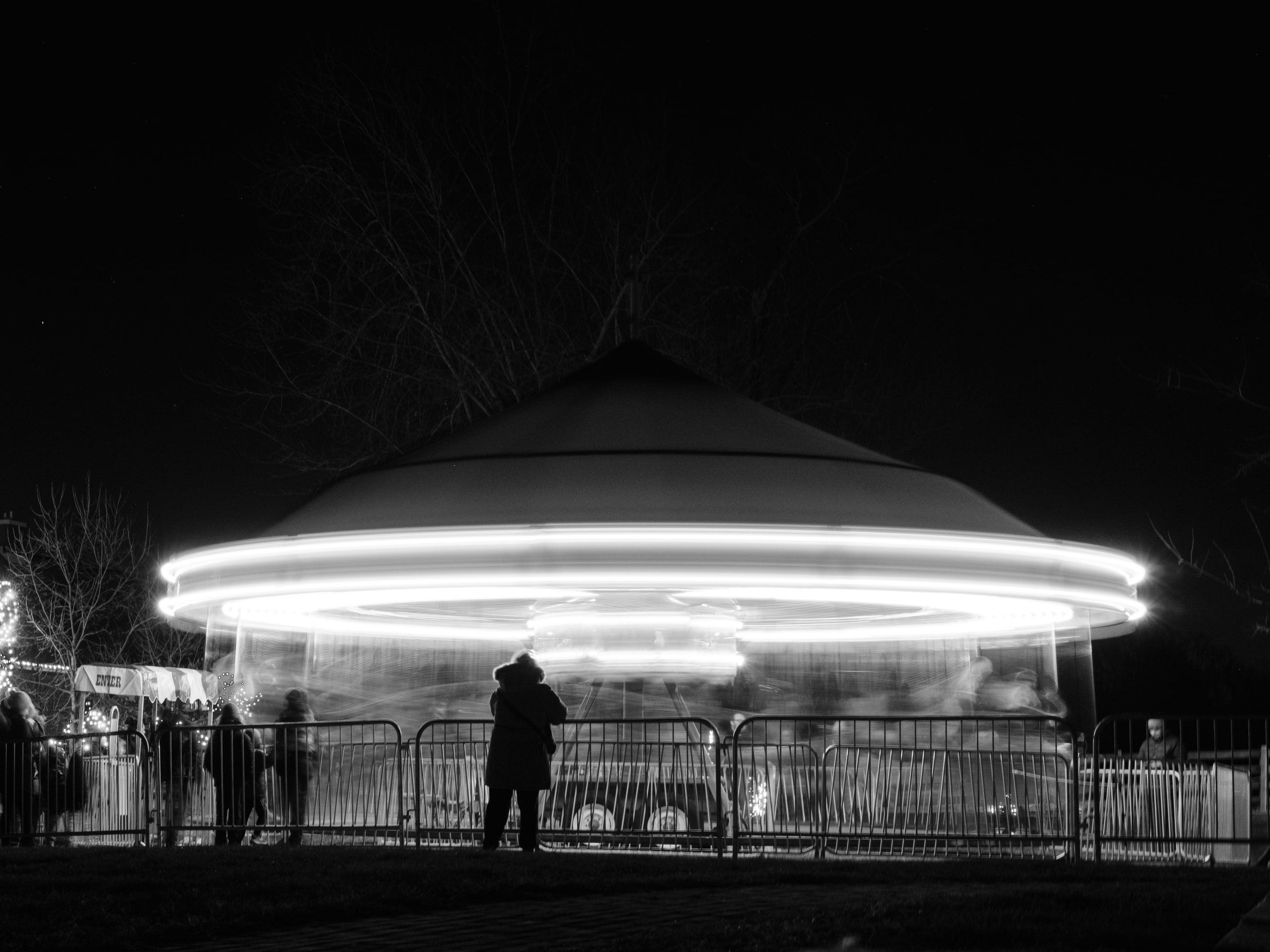 B&w carousel long exposure, motion as a ring.