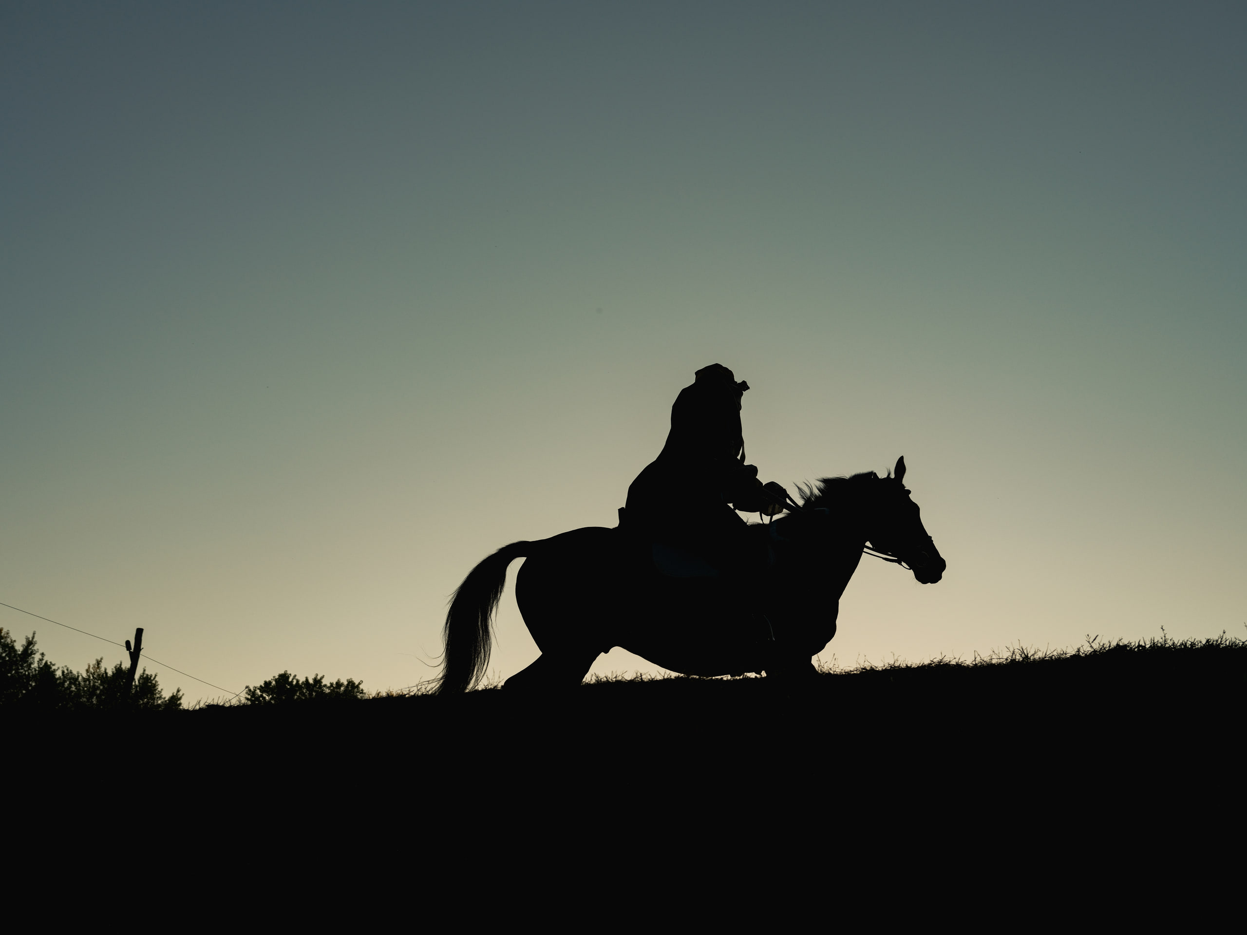 Rider silhouetted on the ridge, dusk.