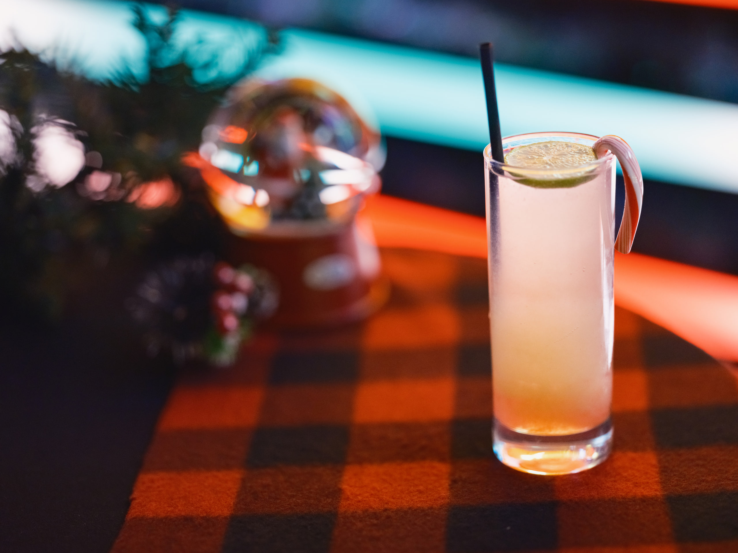 Tall drink, candy stripe, high color.