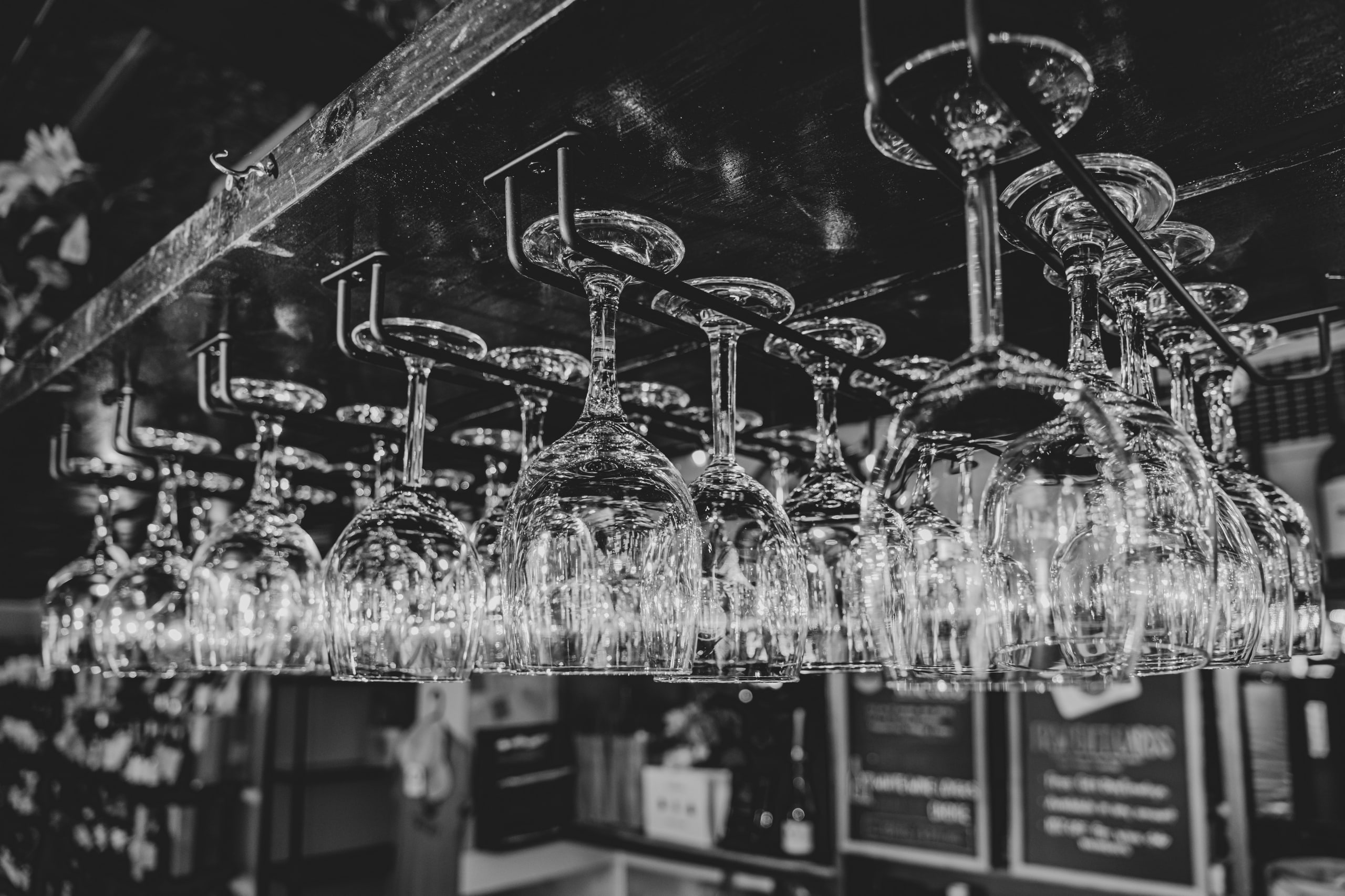B&w hanging glassware, repetition.